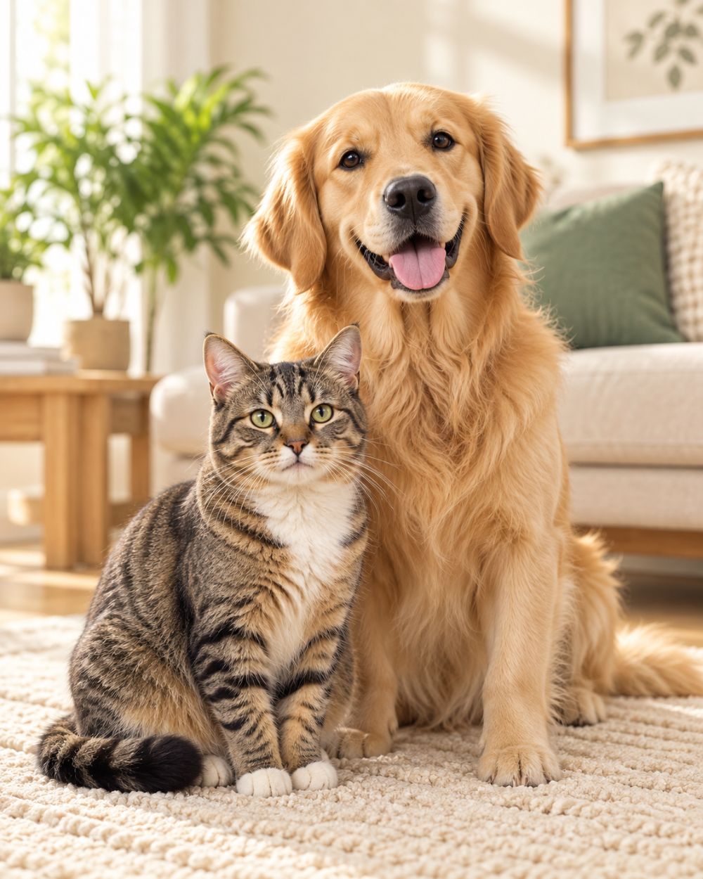 Dog and cat sitting together